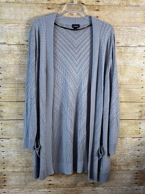 Torrid Light Gray Open-Front Pointelle Cardigan Eyelet Detail EUC Size 1X